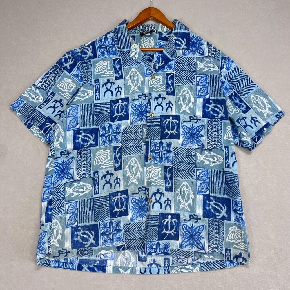 VTG 70s Royal Creations Hawaiian Shirt Tropical Fish Turtle Print Aloha Shirt XL